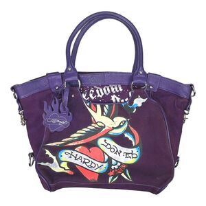 Vintage Y2K Don Ed Hardy x Christian Audigier Embroidered Purple Suede Bag
